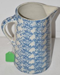 8 3/4' BLUE & WHITE STONEWARE PITCHER