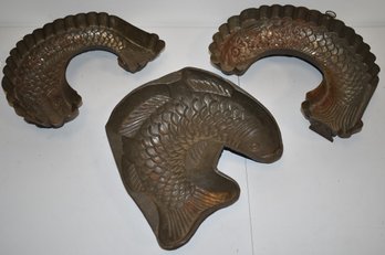 LOT (3) VINTAGE TIN FISH MOLDS