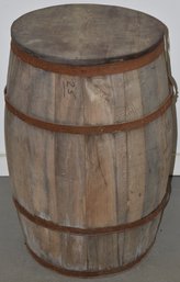 WOODEN BARREL W/ METAL BANDS