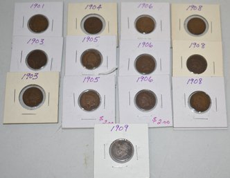 (14) INDIAN HEAD PENNIES