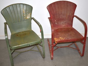 (2) VINTAGE METAL SPRING CHAIRS