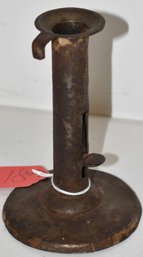 EARLY IRON HOG SCRAPER CANDLESTICK