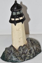 7 1/2' PAINTED CAST IRON LIGHTHOUSE DOORSTOP