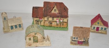 LOT VINTAGE MINATURE PAPERMACHE TOY HOUSES