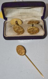 VINTAGE CUFFLINKS & TIE PIN W/ BOX