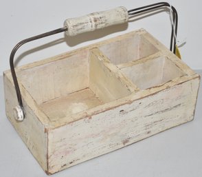 PAINTED WOODEN DIVIDED CARRYING TRAY W/ BAIL HANDLE