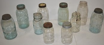 (10) LARGE VINTAGE GLASS CANNING JARS