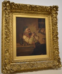 19TH CENT OIL PAINTING OF MAN CARVING