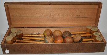 VINTAGE WOODEN CROQUET SET W/ ORIGINAL WOODEN BOX