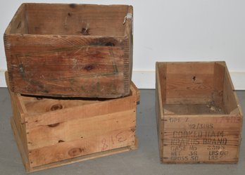 (3) VINTAGE WOODEN CRATES