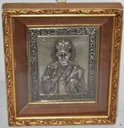 SM. SILVER ORTHODOX ICON IN DEEP SHADOW FRAME IRON