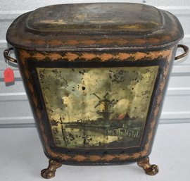 19TH CENT PAINTED TIN COAL HOD