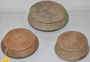 (3) ROUND TURNED WOODEN COVERED BOXES