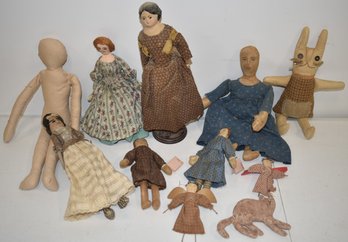 LOT (11) CONTEMPORY CLOTH DOLLS & ACCESSORIES