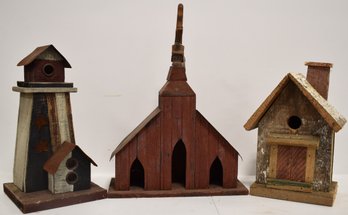 LOT (3) FOLK ART WOODEN BIRD HOUSES