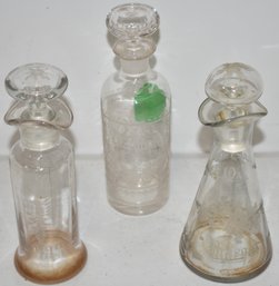 (3) EARLY ACID ETCHED BLOWN BOTTLES