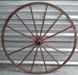 49' RED PAINTED WOODEN WAGON WHEEL