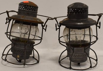 (2) ADLAKE CAGED RAILROAD LANTERNS