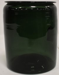 GREEN CYLINDRICAL GLASS JAR