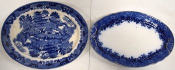 2 19TH CENT BLUE & WHITE OVAL PLATTERS