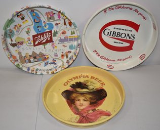 (3) VINTAGE TIN BEER TRAYS