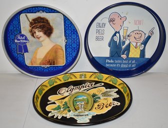 (3) VINTAGE TIN BEER TRAYS