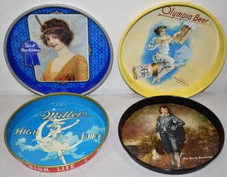 LOT (4) VINTAGE TIN BEER TRAYS