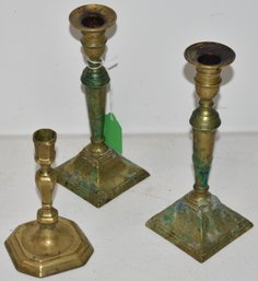 (3) EARLY BRASS CANDLESTICKS