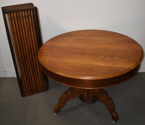 19TH CENT VICTORIAN OAK PEDESTAL DINING TABLE