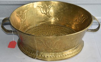 BRASS DOUBLE HNADLED SIFTER W/ EMBOSSED TULIP DESIGNS