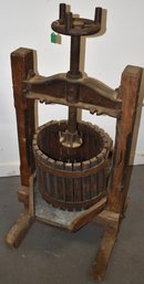 VINTAGE FLOOR MODEL WOODEN & IRON WINE PRESS