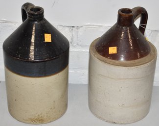 (2) TWO TONE STONEWARE JUGS