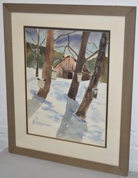 WINTER SCENE WATER COLOR PAINTING