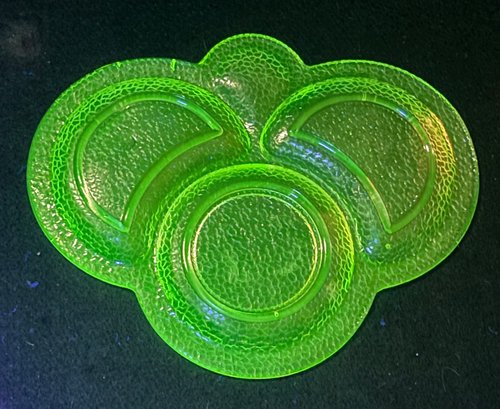 Uranium Glass Piece. Divided Dish / Candy Tray. Depression Era, No Chips Or Cracks.