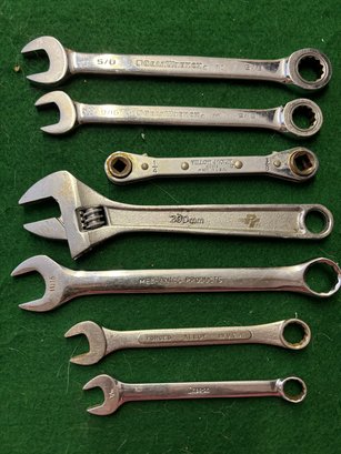 7 NOT Craftsman Wrenches - 6 Open And Box End (3 Of Box Ends Are Rachet Style) With 1 Adjustable Wrench - SAE