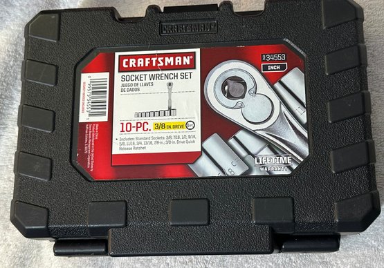 Craftsman 10 Pc 3/8 Inch Drive Standard Socket Wrench Set. Like New, Never Used.
