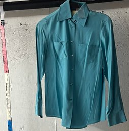 J.Peterman Turquoise Button Up Blouse NWT 4