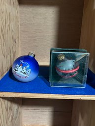 Clear Blue WORLD GLOBE Ball ORNAMENT 1993 Crystal Cathedral Ministries JOHN 3:16 And 2004 Ornament