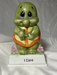 Vintage Russ Berrie Ceramic Turtle 'I Care' Figurine 1970's Decor