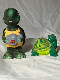 2 Hand Painted Decor Turtle Figurines
