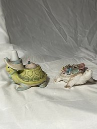 Vintage Turtle Collectibles. 2 Pin Cushion Turtles