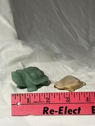 Green Aventurine Quartz Crystal Carved Tortoise AND Onyx/Marble, Stone, Tortoise Figurine