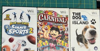 3 Wii Games Set Bundle - Island Sports Party Summer Sports 2, Carnival Games And The Dog Island