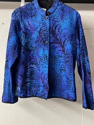 Chicos Blue And Black Silk Button Up 0