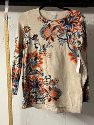 Chicos Tan Floral Top NWT OO