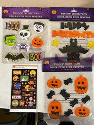 Halloween Lot - 3 Sheets Of Window Clings (35 Total) And 4 Sticker Sheets With 104 Stickers
