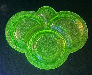 Uranium Glass Piece. Divided Dish / Candy Tray. Depression Era, No Chips Or Cracks.