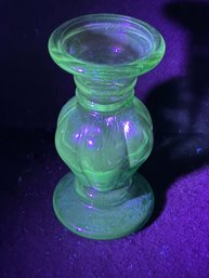 Uranium Glass Thick 7 Molded Vase Depression Era, No Chips Or Cracks.