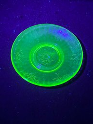 Uranium Glass 5.5' Saucer With STRONG GLOW Depression Era, No Chips Or Cracks.