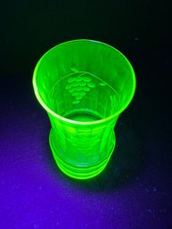 Uranium Glass GRAPE PATTERN DRINK GLASS With STRONG GLOW Depression Era, No Chips Or Cracks.
